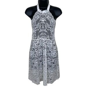 Intimissimi‎ White Sheer Floral Lace Halter Chemise Lingerie L Ribbon Bow